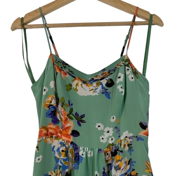 Anthropologie Moulinette Soeurs Green Floral Silk Spaghetti Strap Dress - Picture 5 of 12